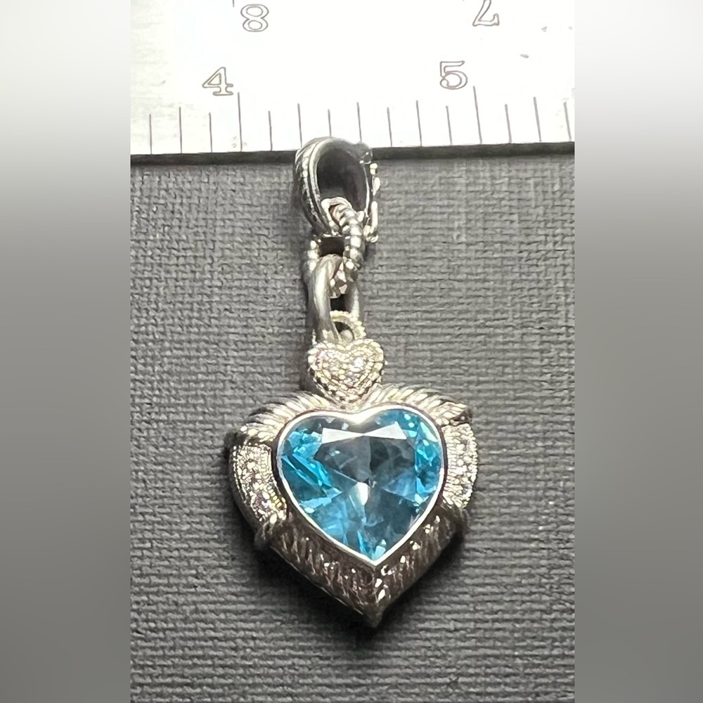 Judith Ripka Sterling Silver Blue Topaz Heart Enhancer Pendant R1